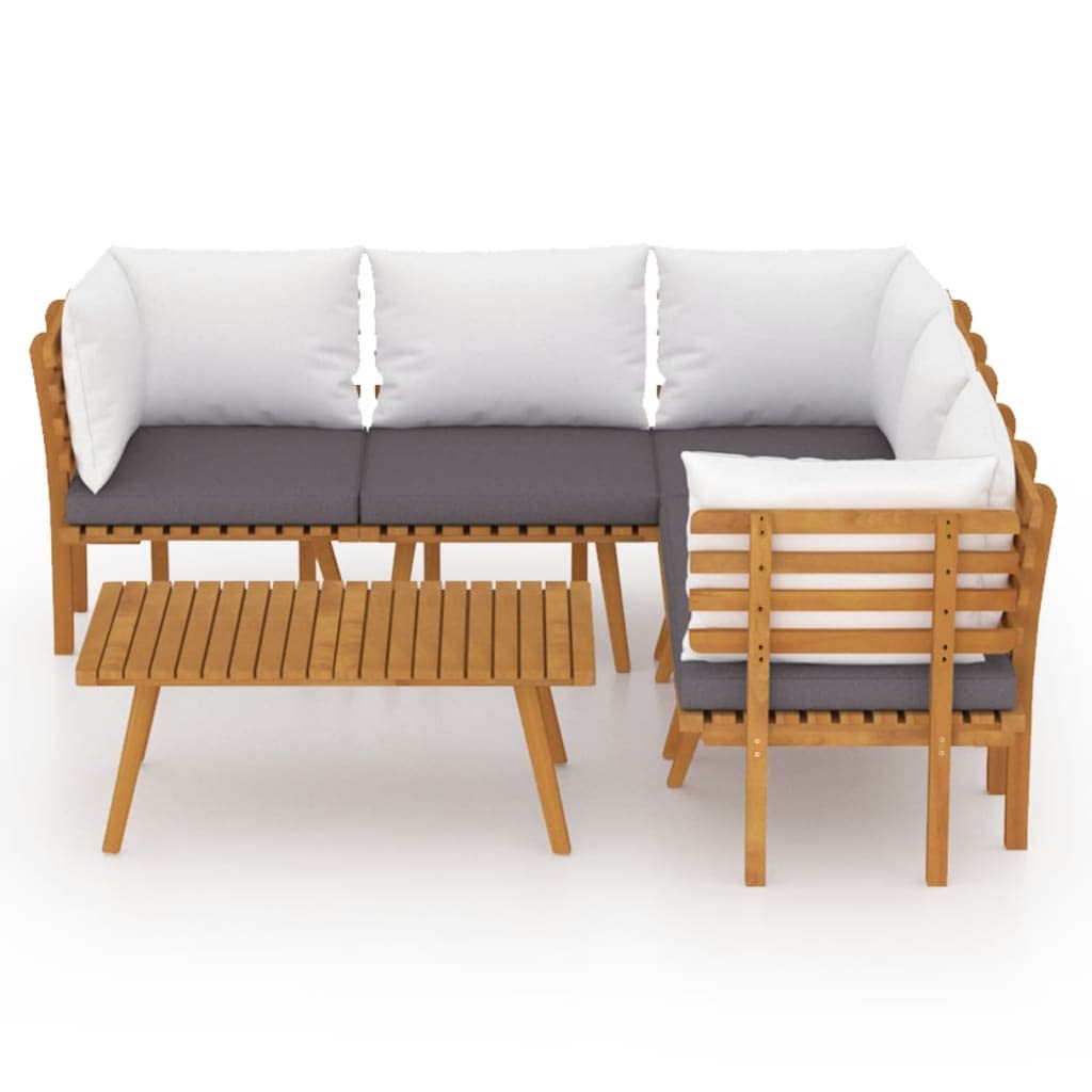 vidaXL Patio Lounge Set 6 Piece, Sectional Sofa for Outdoor Backyard, Couch with Cushions, Patio Furniture Set with Table, Solid Wood Acacia