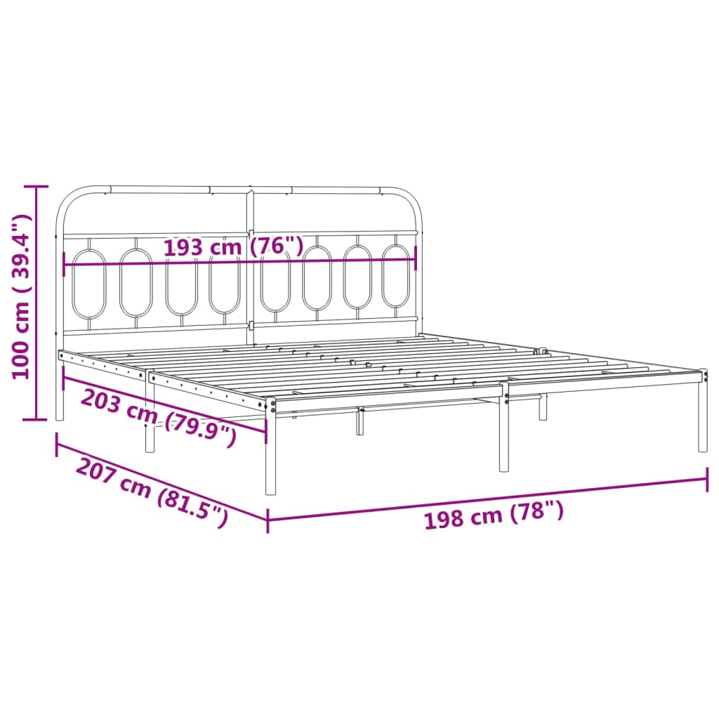 vidaXL Metal Bed Frame - King Size Black Double Bed with Headboard, Sturdy Steel, Extra Storage Space, 81.5&quot;x78&quot;x39.4&quot;