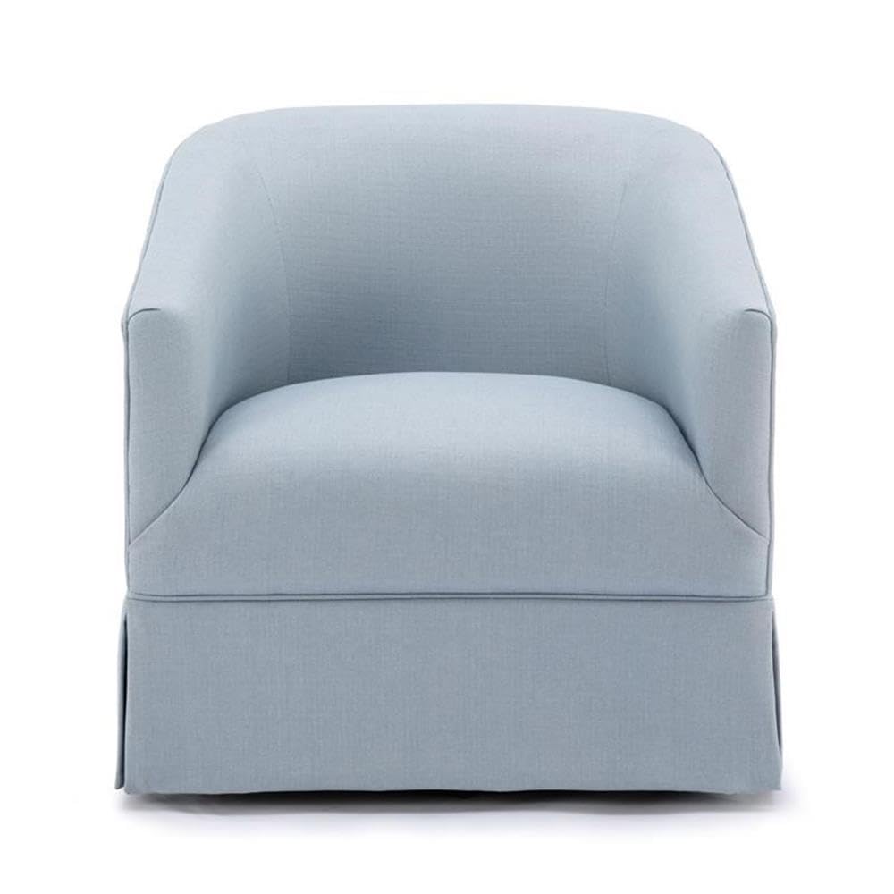 Comfort Pointe Elm Transitional Woven Polyester Fabric Upholstered Skirted 360-Degree Swivel Accent Chair with Narrow Slope Arm, Metal Base, in Sky Blue Finish