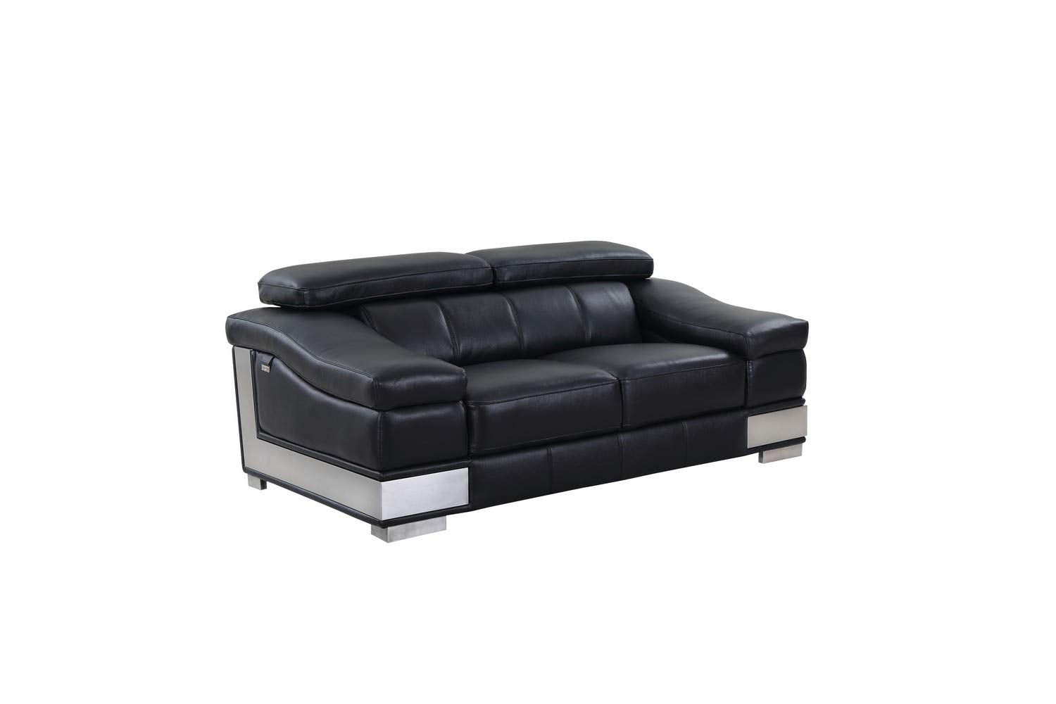HomeRoots 31-39" Modern Black Leather Loveseat