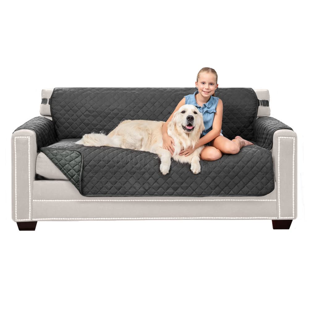 Sofa Shield Patented Couch Slip Cover, Large Cushion Protector, Reversible Stain And Dog Tear Resistant Slipcover, Quilted Microfiber 62” Seat, Washable Covers For Dogs Pets Kids, Charcoal