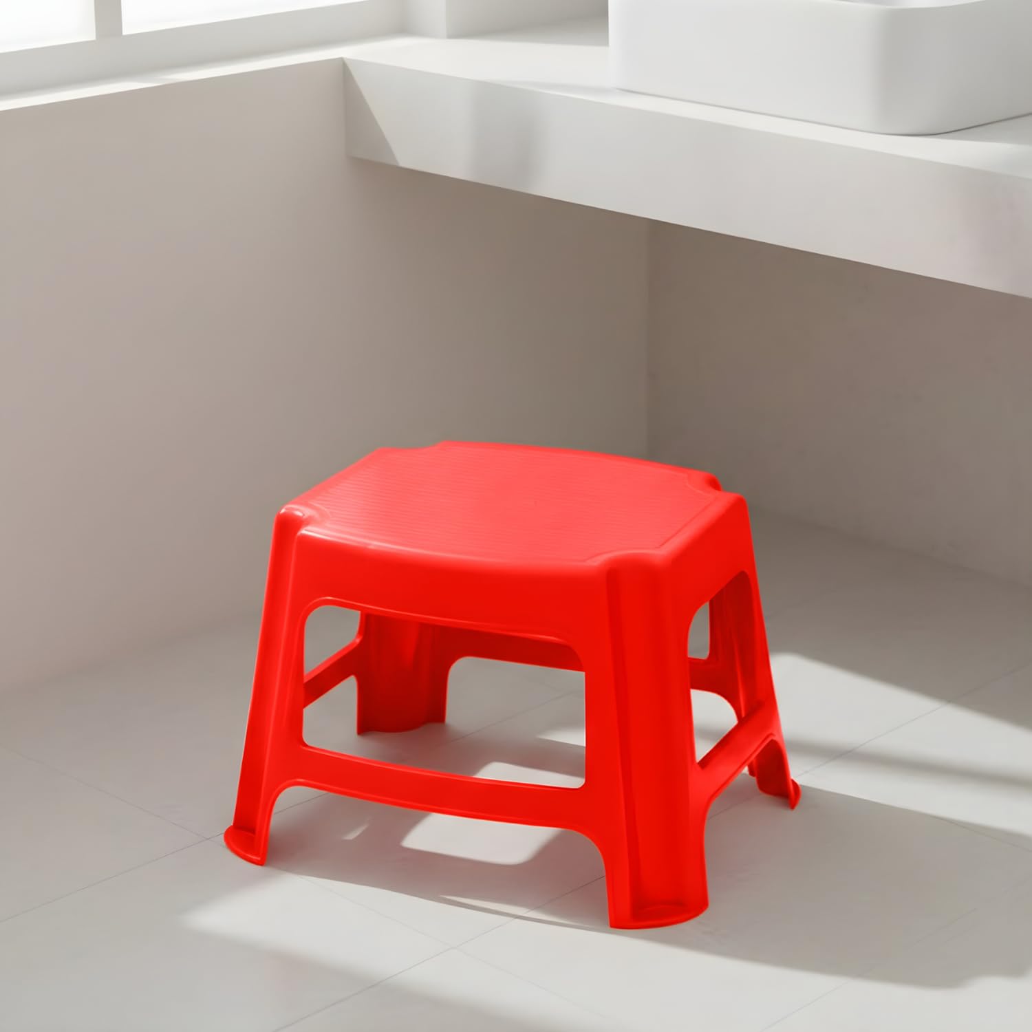 Nilkamal Plastic Stool For Living Room | 3 Year Warranty | For Home, Living Room, Outdoor | Bright Red Colour | Stl05