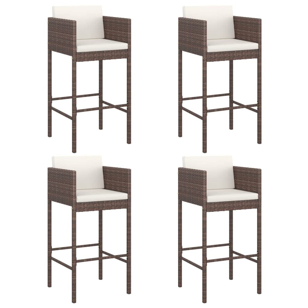 vidaXL Poly Rattan Bar Stools with Cushions - Set of 4 - Thumbnail 3