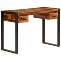 vidaXL Solid Sheesham Wood Desk - Industrial Style Writing Desk with 2 Drawers, Durable Steel Frame, Multifunctional Home Office Furniture, 43.3"x19.7"x30.3"