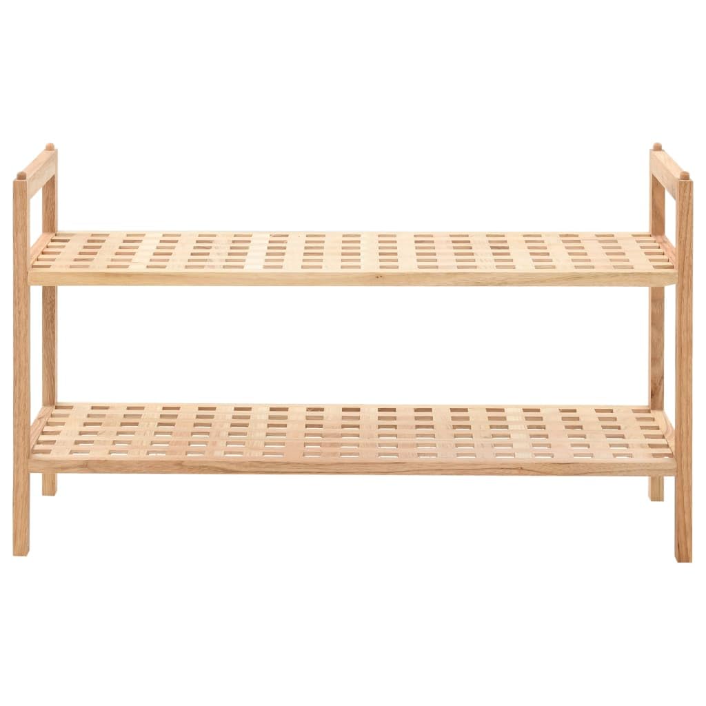 vidaXL Solid Walnut Wood Shoe Rack - 27.2"x10.2"x15.7" Beige 2 Shelf Organizer for Entryway/Hallway Footwear Storage