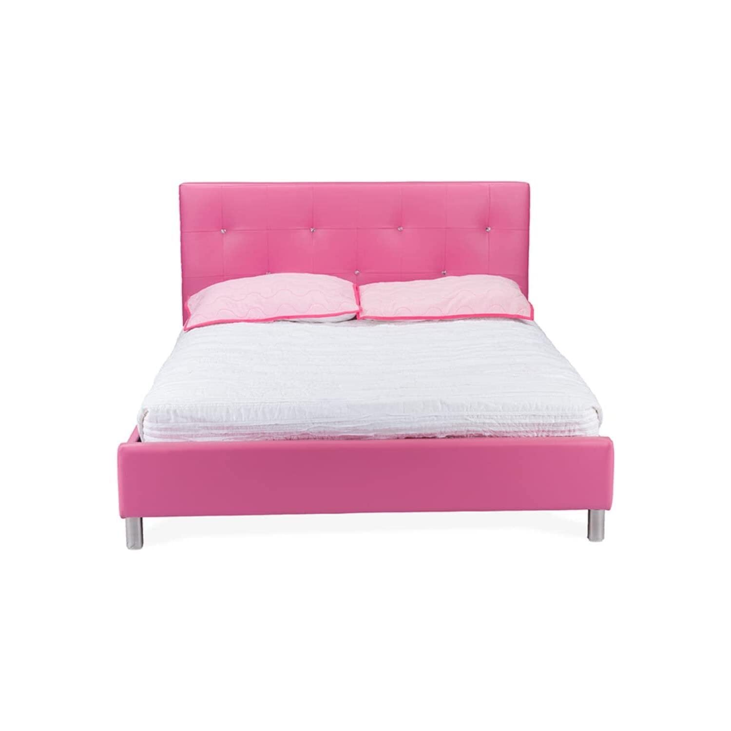 Baxton Studio Barbara Leather Modern Size Bed with Crystal Button Tufting, Pink