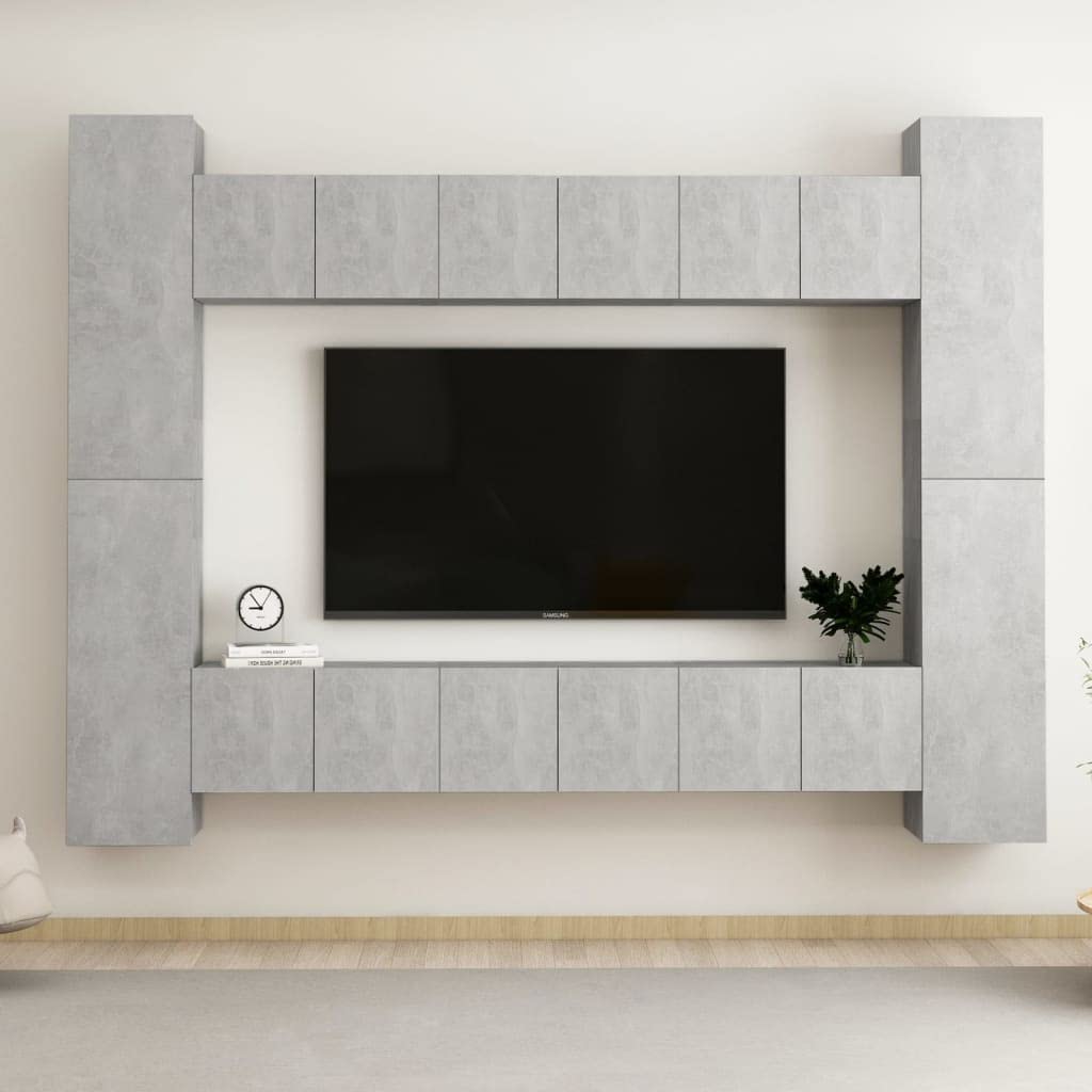 vidaXL TV Cabinet Set 10 Piece Home Living Room Furniture TV Stand HiFi Stereo Cabinet Media Unit Entertainment Center Concrete Gray Engineered Wood