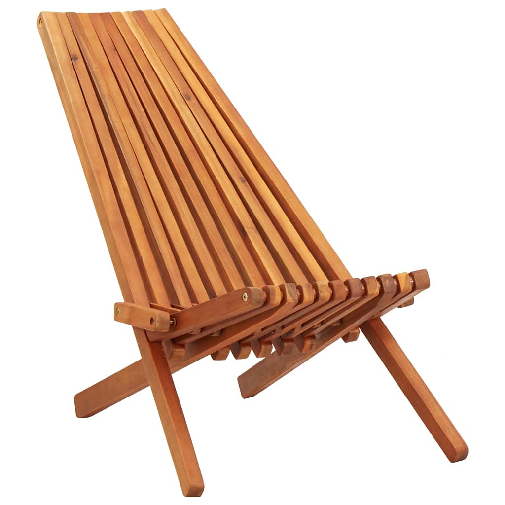 vidaXL Folding Patio Lounge Chair - Solid Acacia Wood, Weather/Water Resistant, Ergonomic Seat with Tall Backrest, Easy Storage, Ideal for Indoor & Outdoor Use