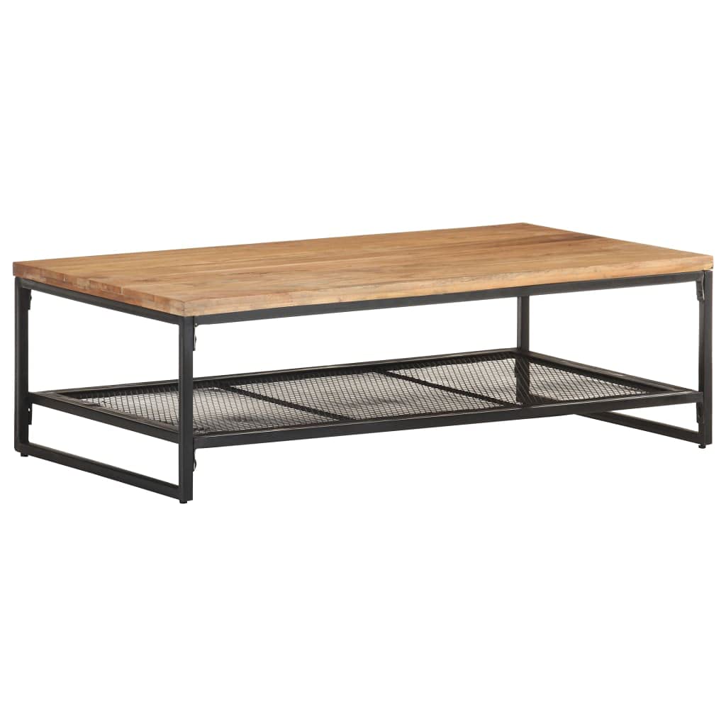 vidaXL Rustic Rectangle Acacia Wood Coffee Table with Storage Shelf and Iron Legs - Brown