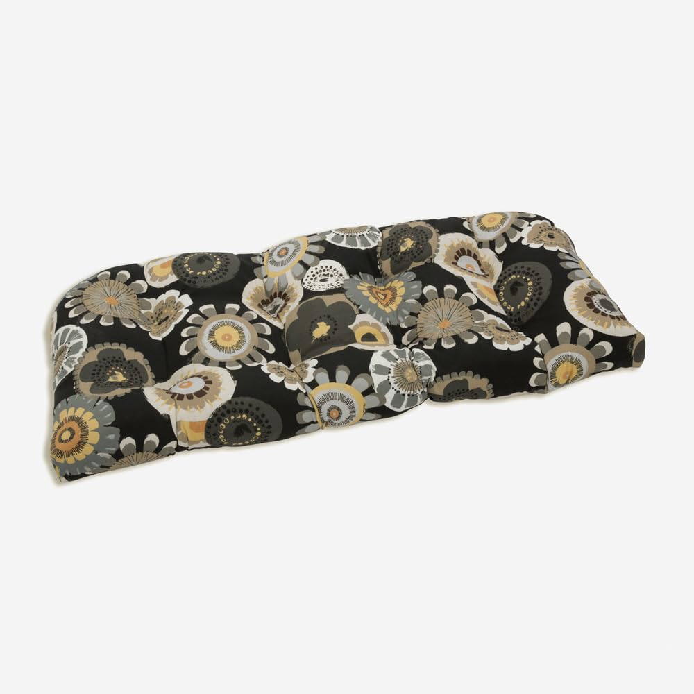 Pillow Perfect Floral Indoor/Outdoor Sofa Setee Swing Cushion, Tufted, Weather, And Fade Resistant, 19' X 44', Black/Yellow Cr