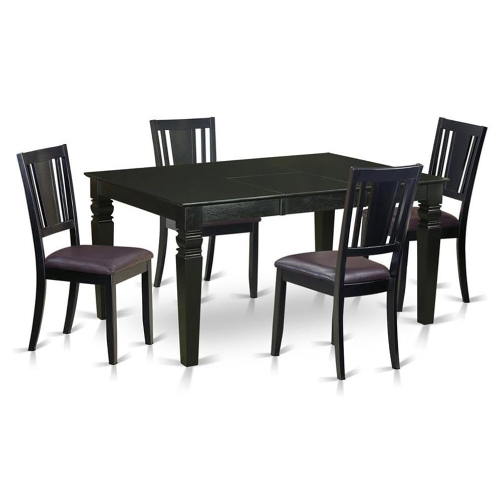 East West Furniture WEDU5-BLK-LC 5 Piece Dinette Set for 4 Includes a Rectangle Dining Table with Butterfly Leaf and 4 Faux Leather Dining Room Chairs, 42x60 Inch, Black