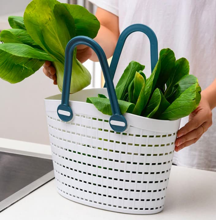 Homies, 1Pc Multipurpose White Plastic Shopping Basket With Handles Caddy Tote Portable Storage Bin For Kitchen & Home Organiser