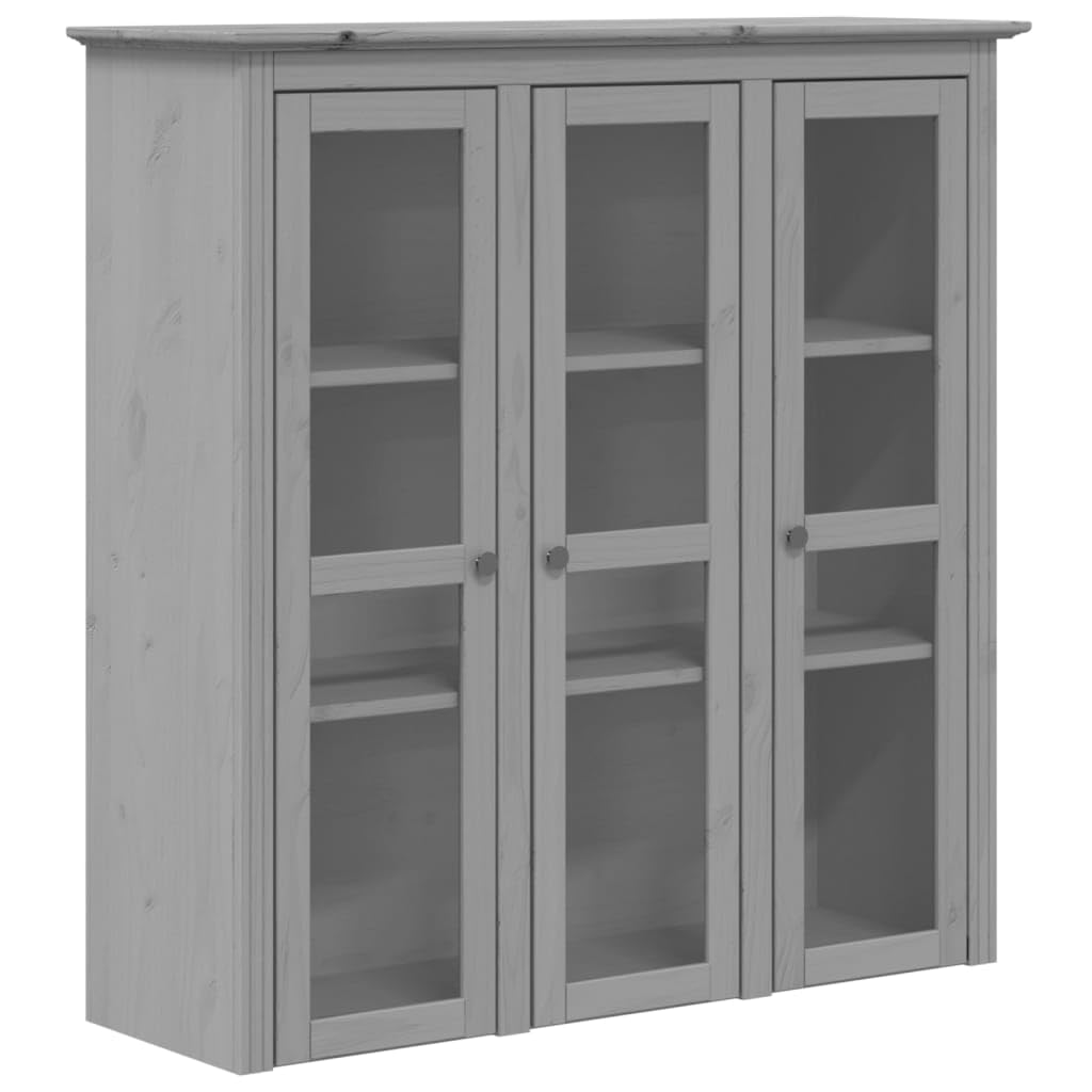 vidaXL Cabinet, Kitchen Storage Cabinet with Glass Doors, Sideboard for Living Room, Highboard, Modern Style, BODO Grey Solid Wood Pine