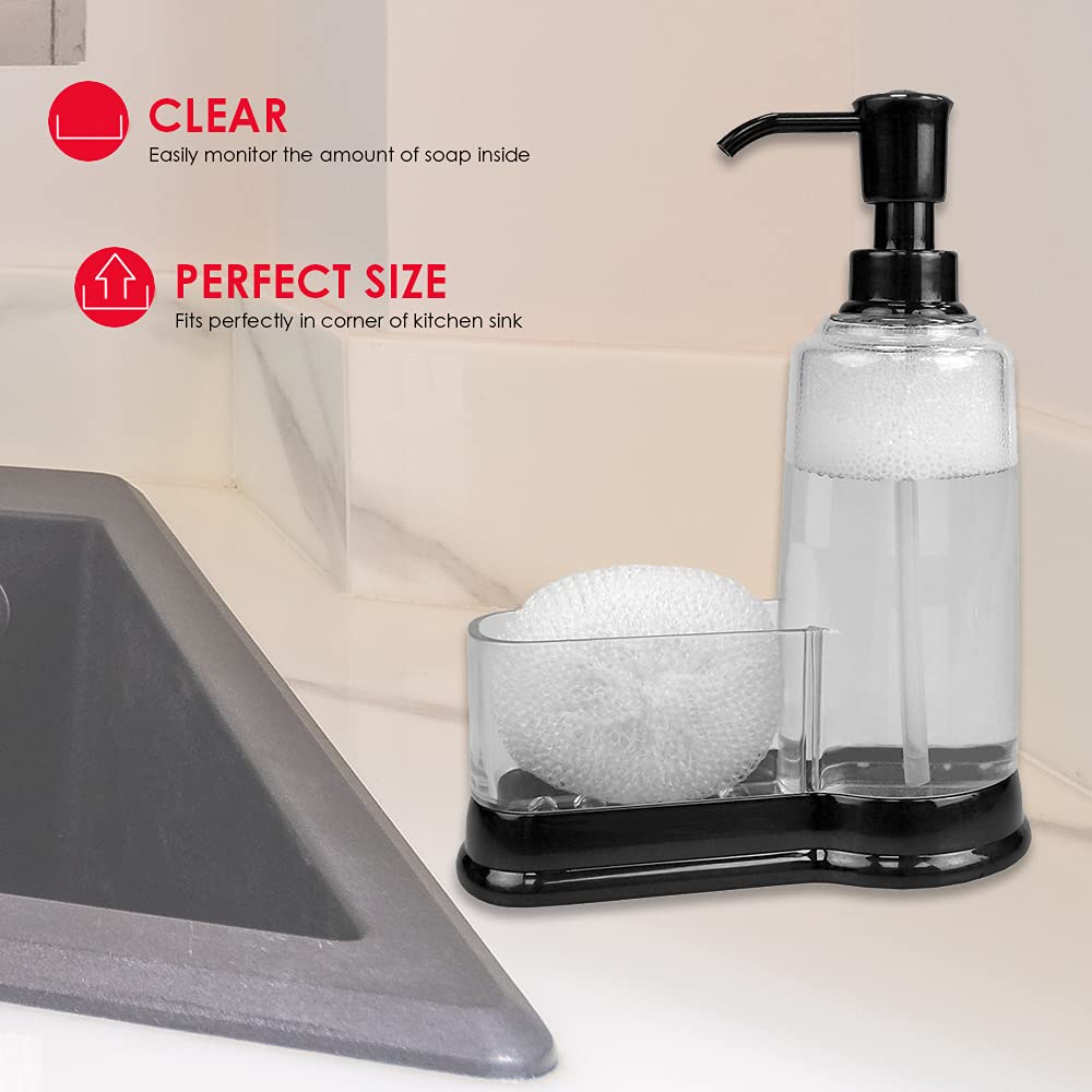 Home Basics Plastic Soap Dispenser With Sponge Compartment, Black
