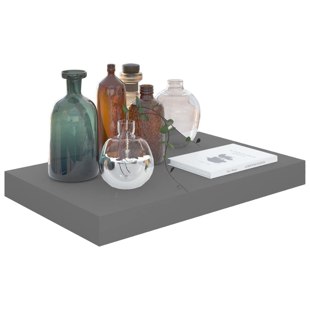 vidaXL Floating Wall Shelves Set of 4 - Modern, High Gloss Gray, Easy to Install, Durable Honeycomb MDF & Metal Frame - 15.7"x9.1"x1.5"