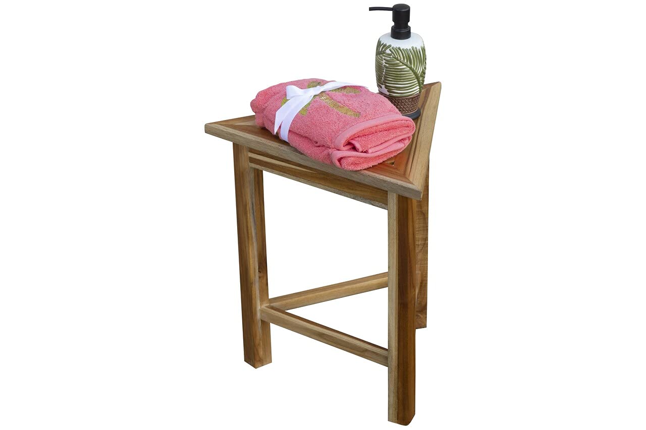 HomeRoots Teak EcoDecors FlexiCorner 18in Tall ShowerShelf ED1040 in a Brown Finish