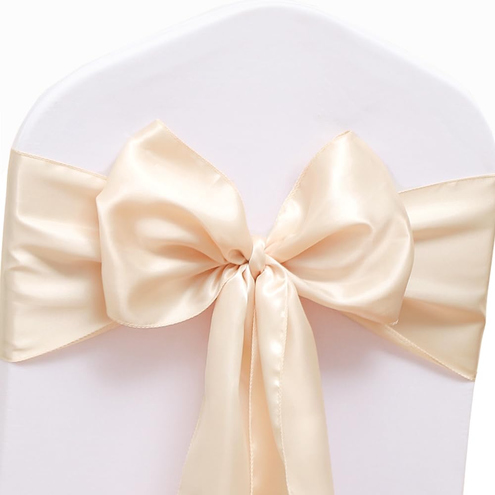 Jfdydm 50 Pack Satin Champagne Chair Sashes For Wedding Party Gender Reveal Bridal Shower Birthday Decorations, Satin Chair Sash