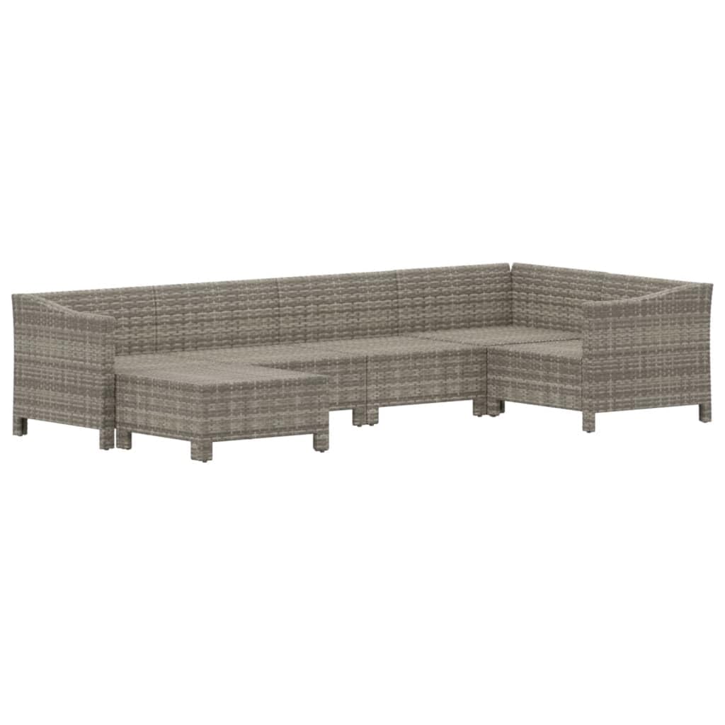 vidaXL 6 Piece Modern Patio Lounge Set with Cushions, Gray Poly Rattan Outdoor Furniture with Stable Steel Frame, Modular Design, Comfortable Seats