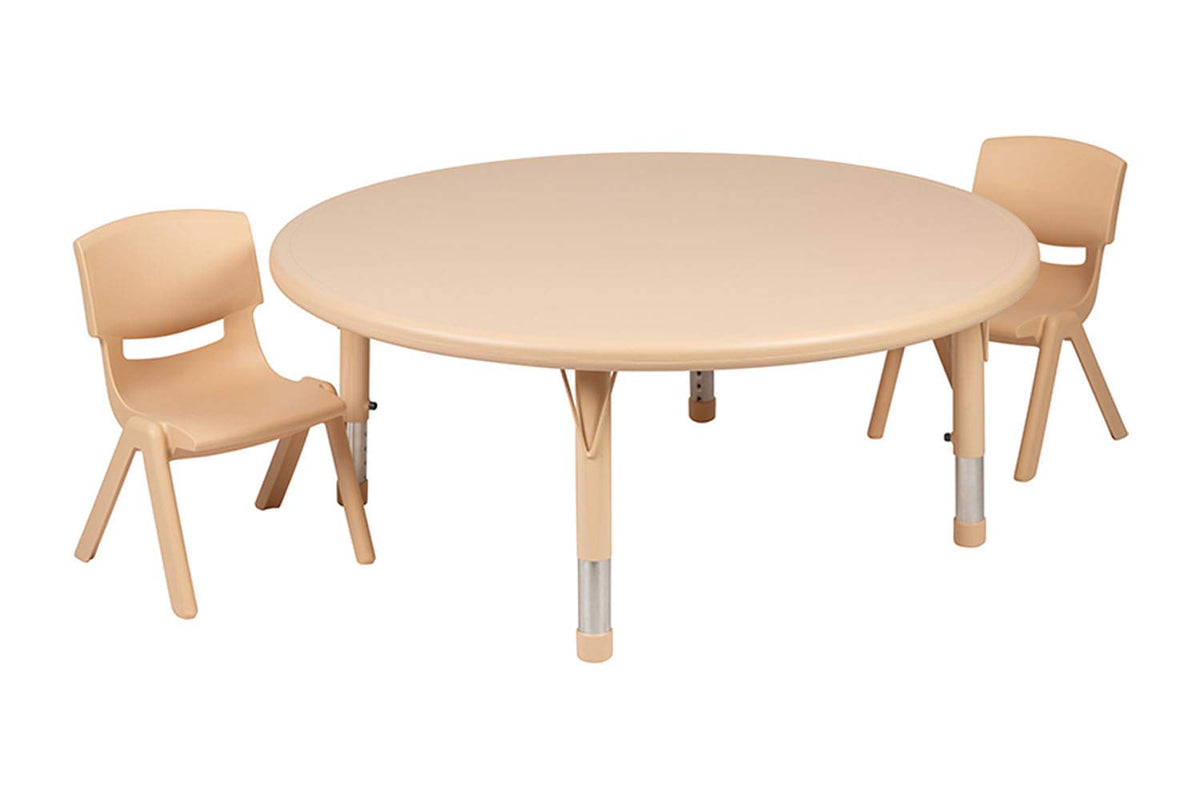 Flash Furniture Emmy 45&quot; Round Natural Plastic Height Adjustable Activity Table Set With 2 Chairs