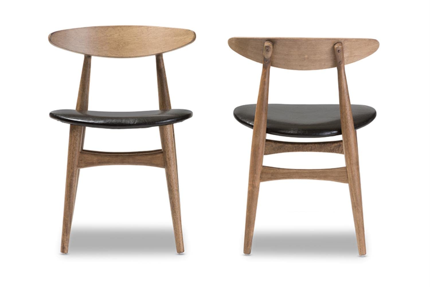 Baxton Studio Edna Mid-Century Modern French Black Faux Leather and Oak Light Brown Finishing Wood 5-Peice Dining Set