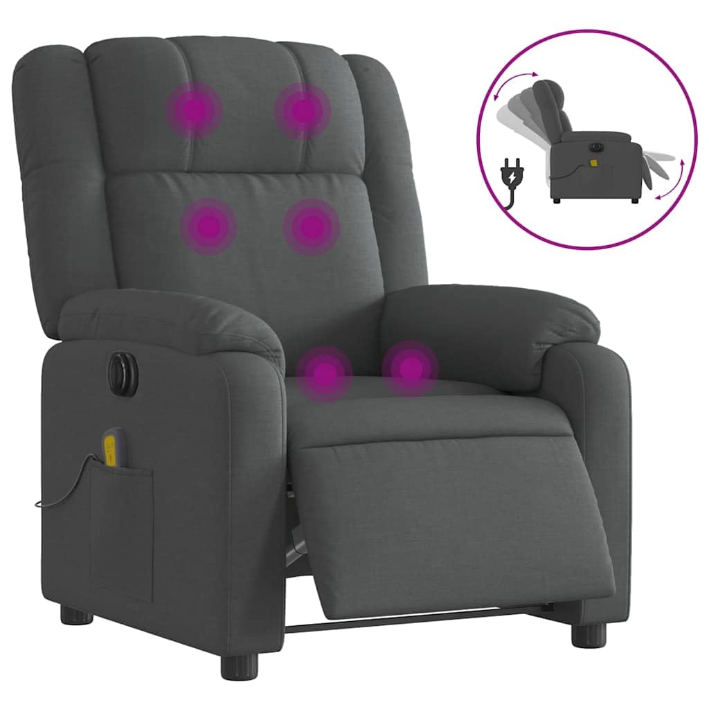 vidaXL Electric Massage Recliner Chair - Dark Gray Fabric-Motorized Adjusting & Vibratory Massager, Plush Arms/Seat, Living Room