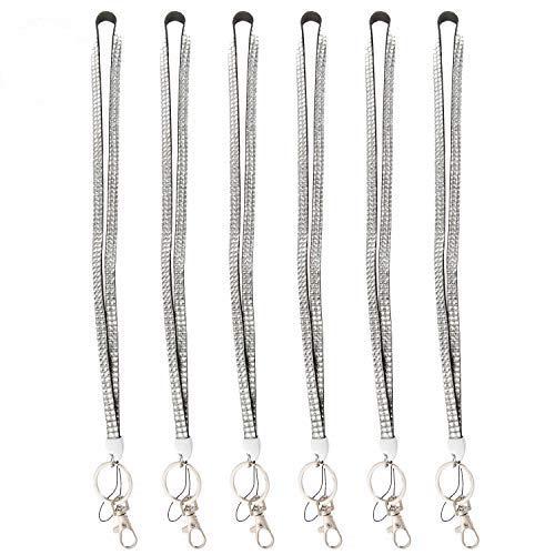 Hot 6Pcs Pack 32' All Around Clear Bling Crystal Leather Neck Strap Lanyard For Id Badge Keys Holder Cute Rhinestone Gift Id/Na