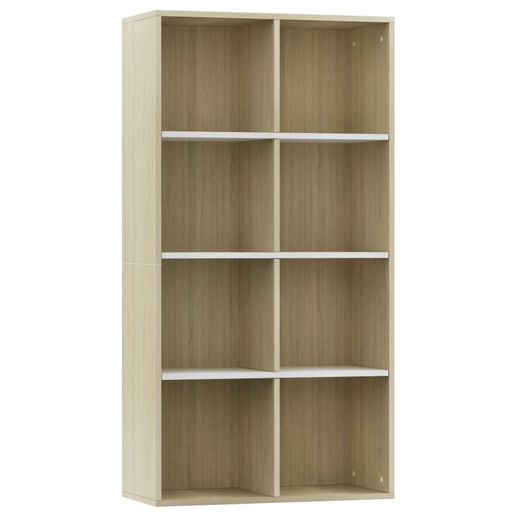 vidaXL Book Cabinet, Sideboard Bookshelf, Wall Bookshelf for Living Room, Decorative Standing Shelves, Modern, White and Sonoma Oak Engineered Wood