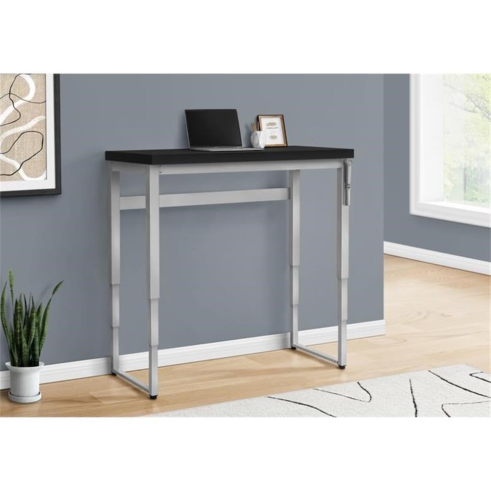 Monarch Specialties 7684 Computer Desk, Home Office, Standing, Adjustable, 48&quot; L, Work, Laptop, Metal, Laminate, Grey, Contemporary, Modern Desk-48 Adj.Height, 47.25&quot;L x 23.75&quot;W x 29.5&quot;H, Black/Silver