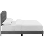 CasaFoyer Amelia Performance Velvet Queen Bed | Luxurious Design | Stain-Resistant | Button-Tufted Headboard | Solid Wood Construction | Non-Marking Legs | Maximum Stability | Elegant Curves | Opulent Appearance | Gray