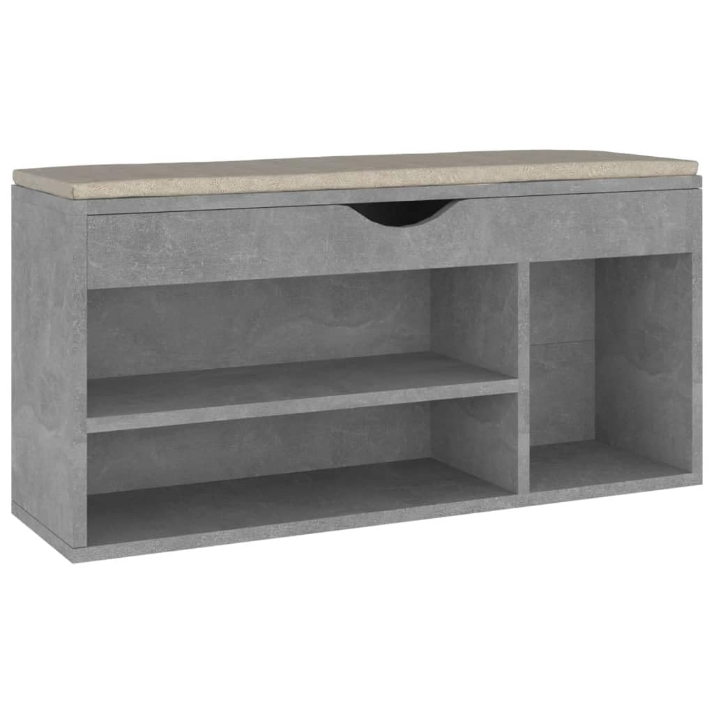 vidaXL Modern Shoe Bench with Comfortable Cushion and Ample Storage, Concrete Gray, Engineered Wood