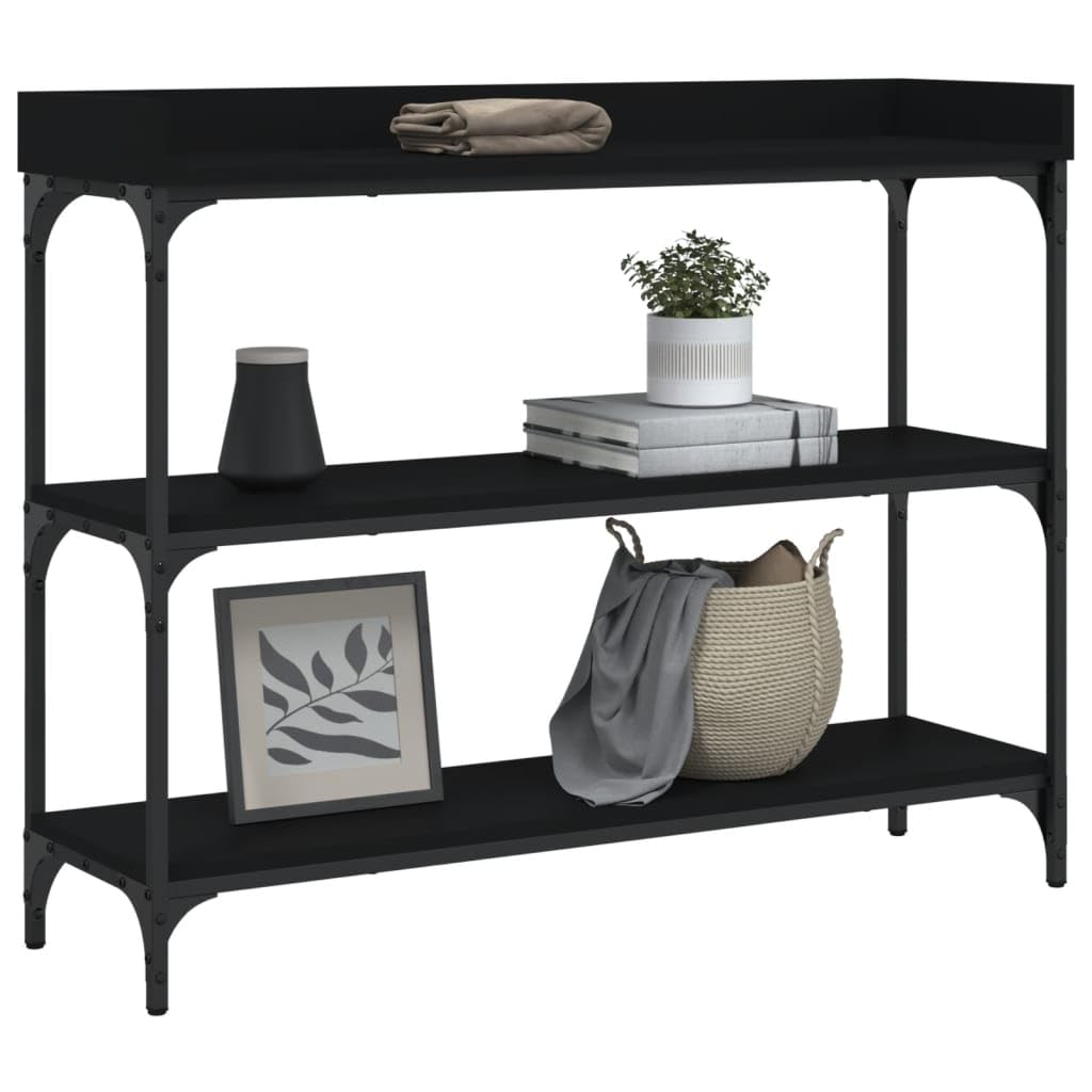 vidaXL Long Rectangular Console Table in Black, Engineered Wood and Metal Frame, Spacious Storage, Adjustable Feet for Stability, 39.4"x11.8"x31.5"