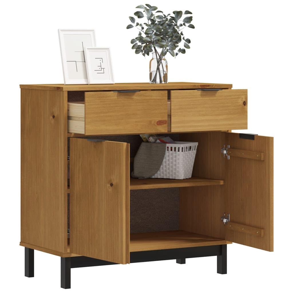 vidaXL Sideboard FLAM - Solid Pine Wood Storage Cabinet with Ample Space and Decorative Display - Oak Color - 31.5x15.7x31.5 - Assembly Required