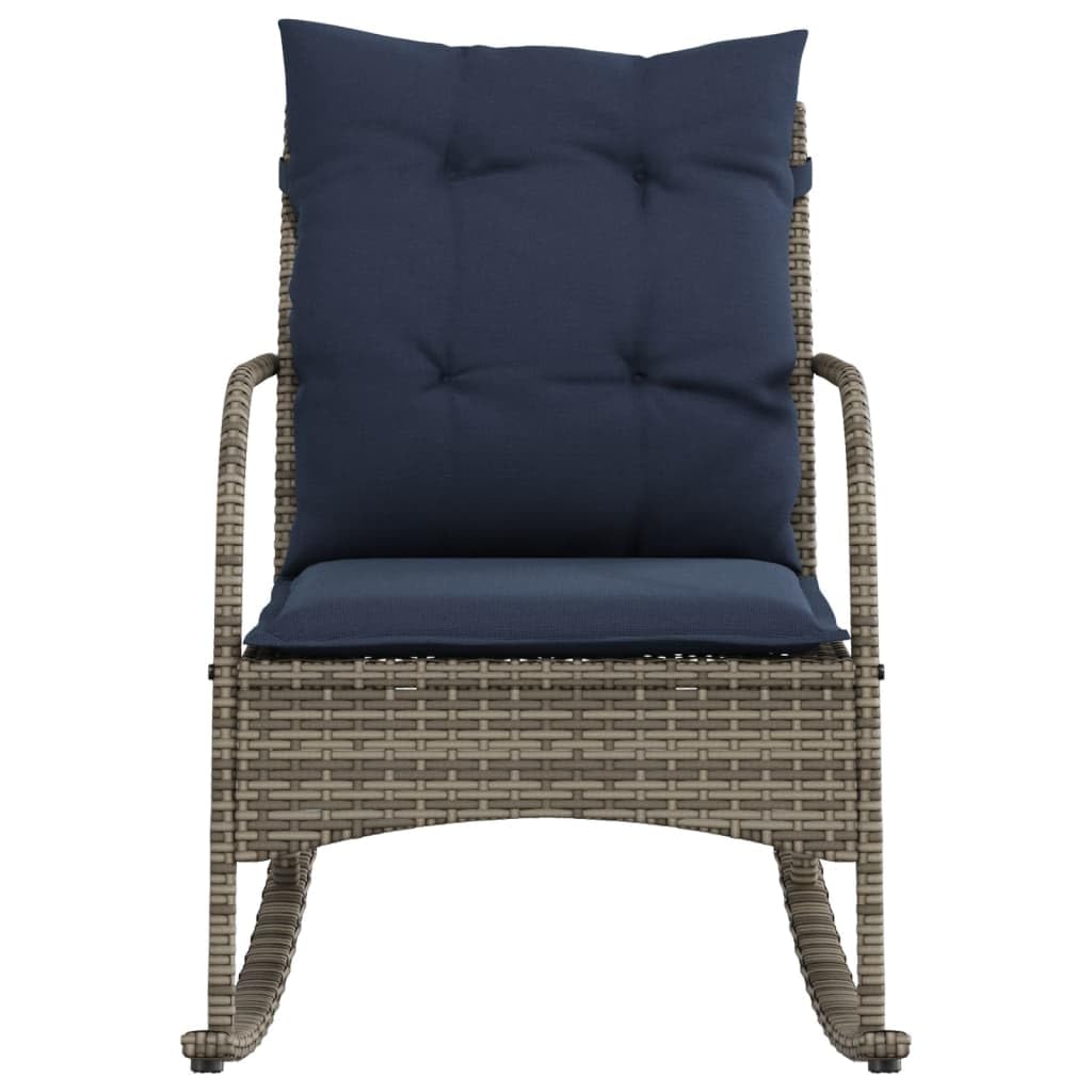 vidaXL Patio Rocking Chair with Cushions - Gray Poly Rattan, Navy Blue Cushions, Steel Frame, Garden Furniture, Weather-Resistant Outdoor Seating, 23.6&quot;x34.3&quot;x31.5&quot;
