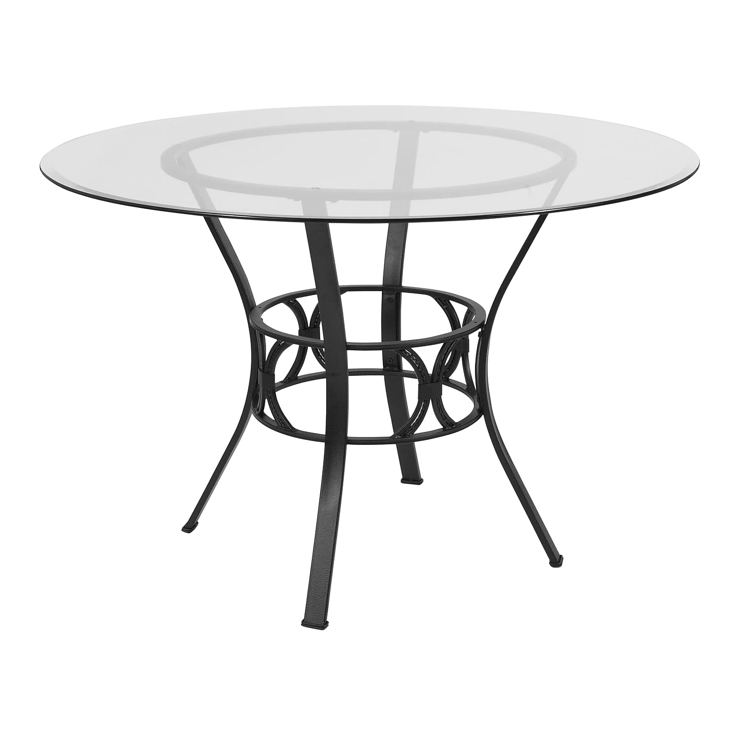 Flash Furniture Carlisle Round Glass Dining Table With Metal Frame, 45'', Black