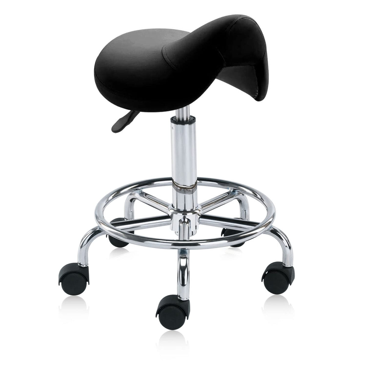 DR.LOMILOMI Pneumatic Swivel Rolling Stool 506 with Foot Ring for Hygienic Clinic Spa Massage Home and Office