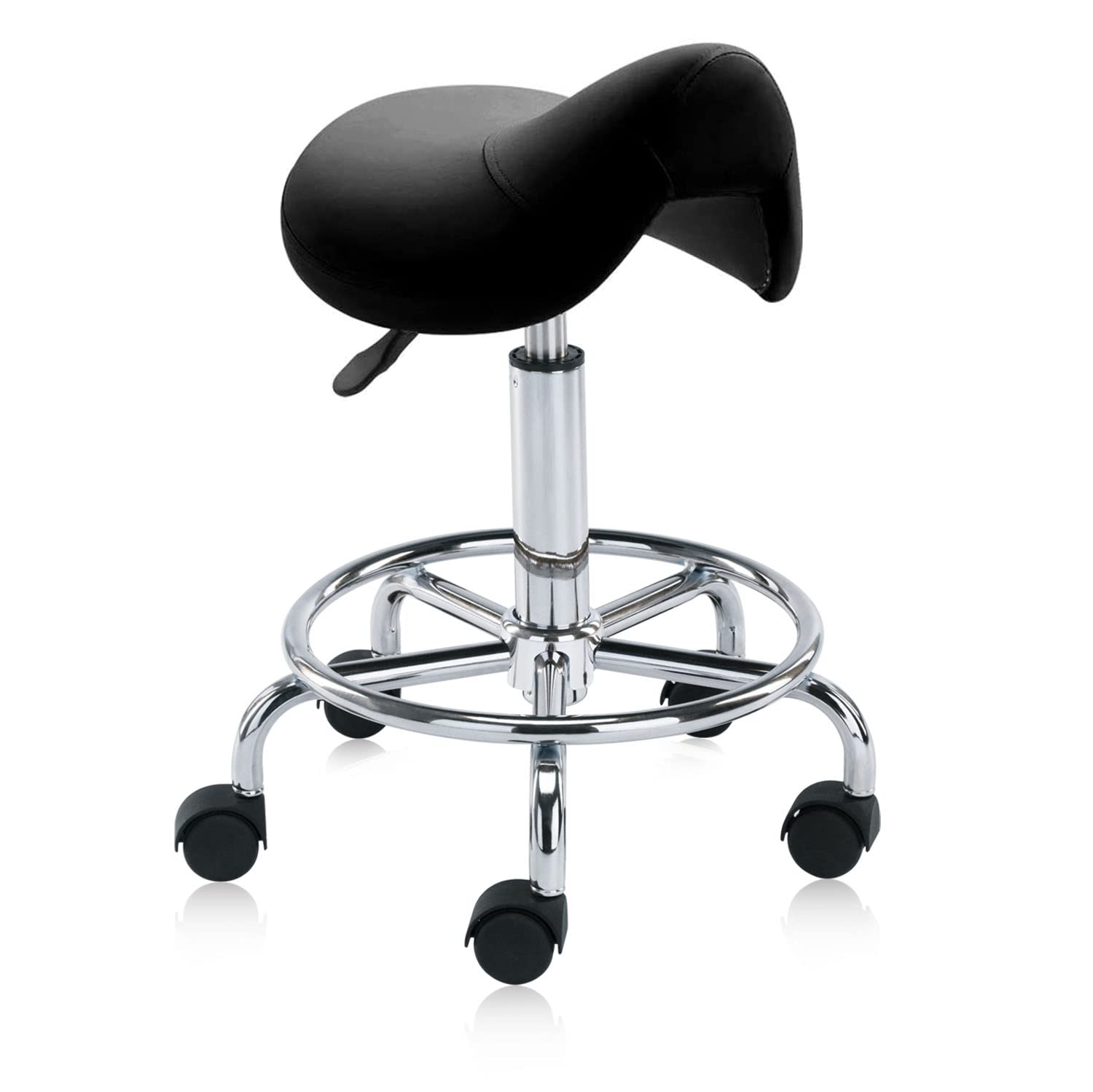DR.LOMILOMI Pneumatic Swivel Rolling Stool 506 with Foot Ring for Hygienic Clinic Spa Massage Home and Office