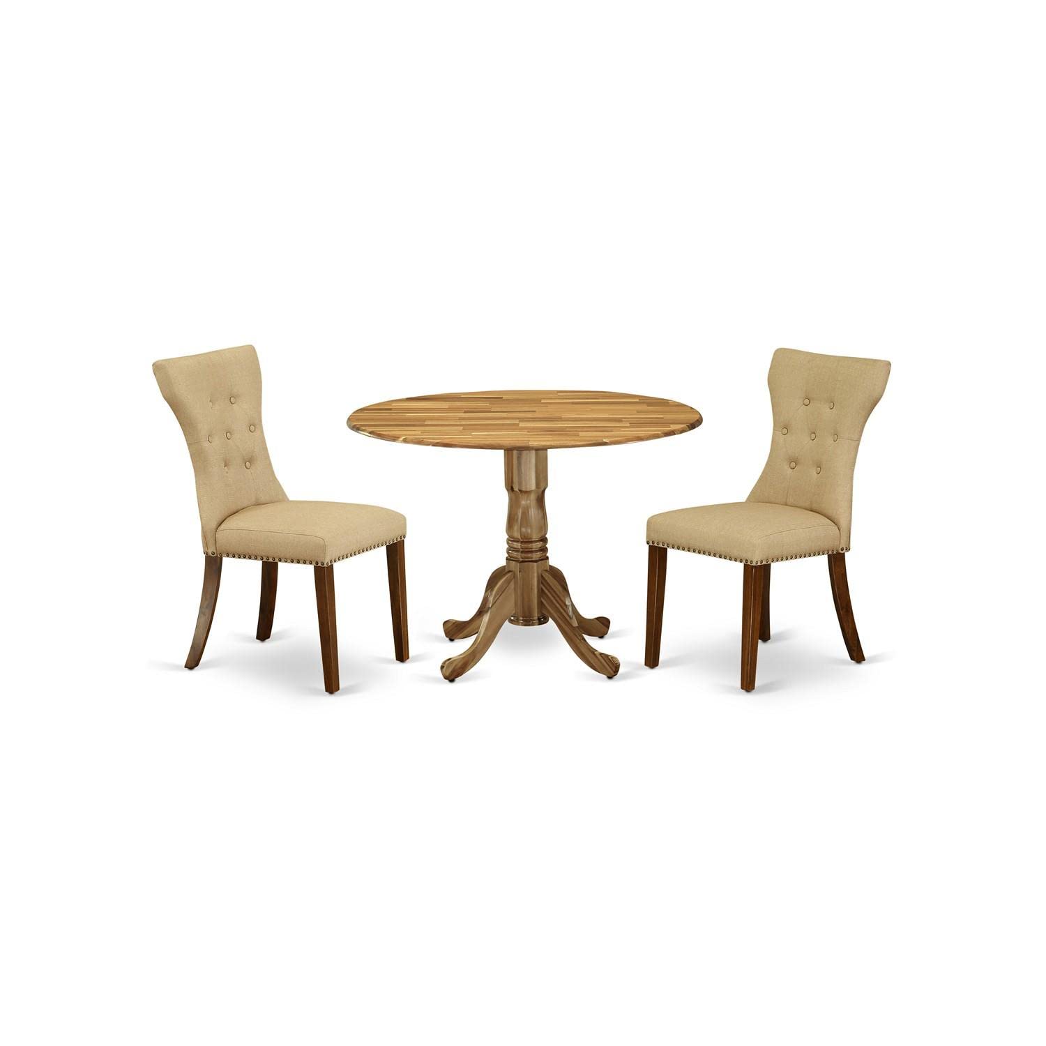 East West Furniture DLGA3-ANA-03 3 Piece Kitchen Table Set for Small Spaces Contains a Round Dining Room Table with Dropleaf and