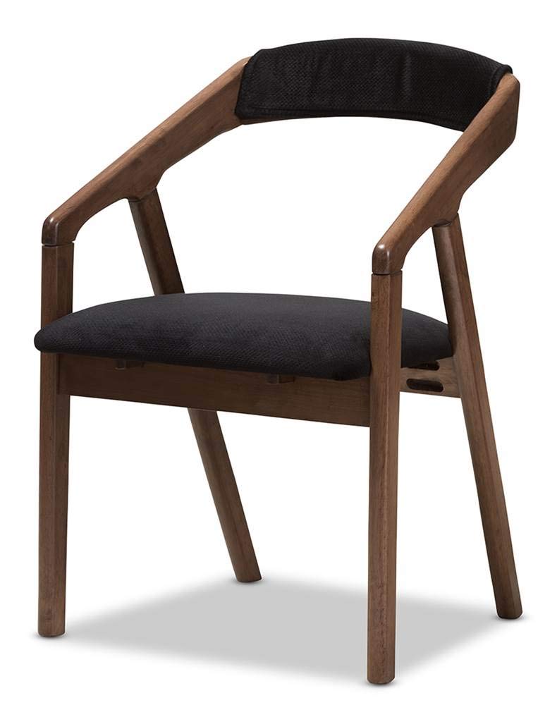 Baxton Studio Wendy Mid-Century Modern Black Velvet And Walnut Medium Brown Wood Finishing Dining Chair Set Black/Qty 2/Medium Wood/Mid-Century/Fabric Polyester 100%&quot;/Solid Rubber Wood/Foam