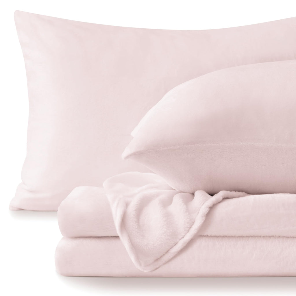 Bedelite Flannel Sheets Queen Size Pink - Super Soft Fleece Sheets Set Fluffy Extra Plush, 4 Piece(Include Fitted Sheet, Flat Sh