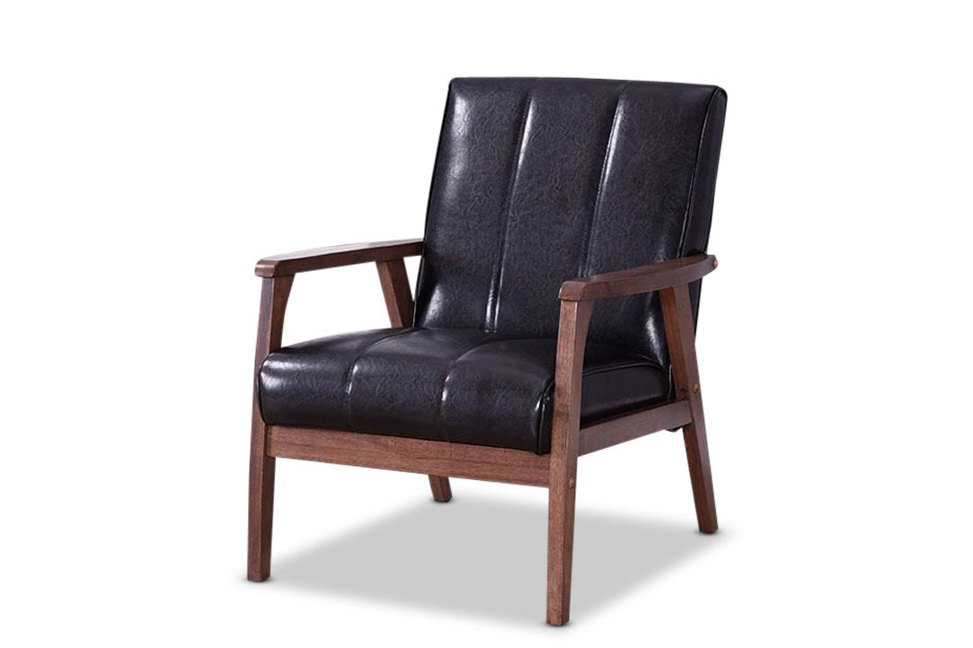 Baxton Studio BBT8011A2-Black Living-Room-Chairs, Medium, Leather, Black