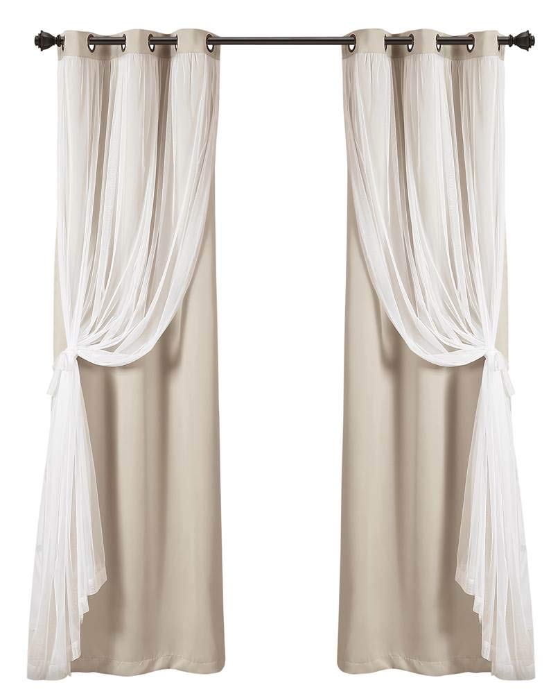 Lush Decor Sheer Grommet Curtains With Insulated Blackout Lining, Window Curtain Panels, Pair, 38''W x 120''L, Wheat - Curtain W