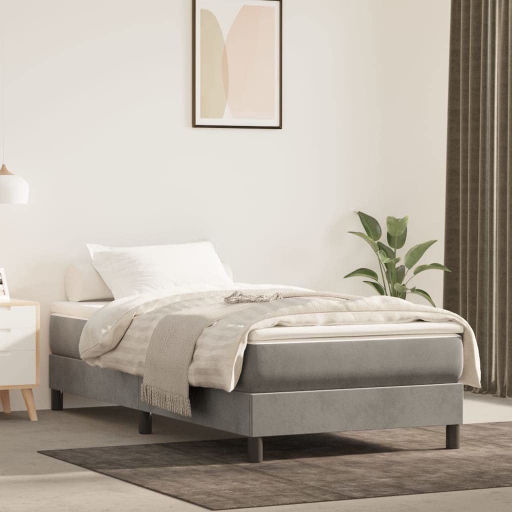 vidaXL Velvet Box Spring Bed Frame - Light Gray, Twin XL, Modern, Polyester, Plywood, Engineered Wood, 81.1&quot;x39.4&quot;x9.8&quot; Dimensions