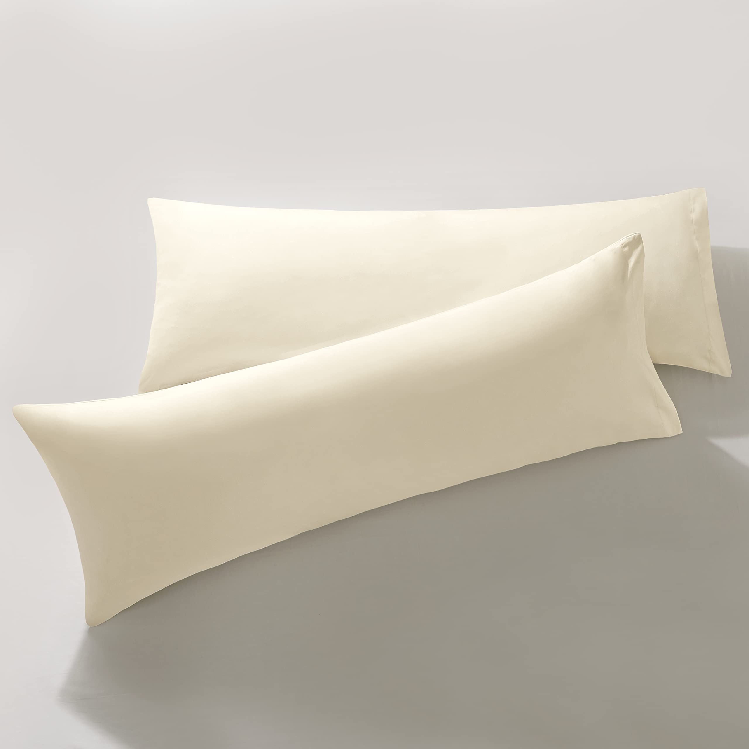 Milvowoc 2Pcs Brushed Microfiber Body Pillowcases - 20 X 48 Inch, Ivory Cream Pillow Case Set Non Slip Envelope Pillow Cover Wit