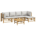 vidaXL 6-Piece Patio Lounge Set with Cushions - Flexible Bamboo Outdoor Furniture Set - Comfortable Seating with Sturdy Table - Light Gray