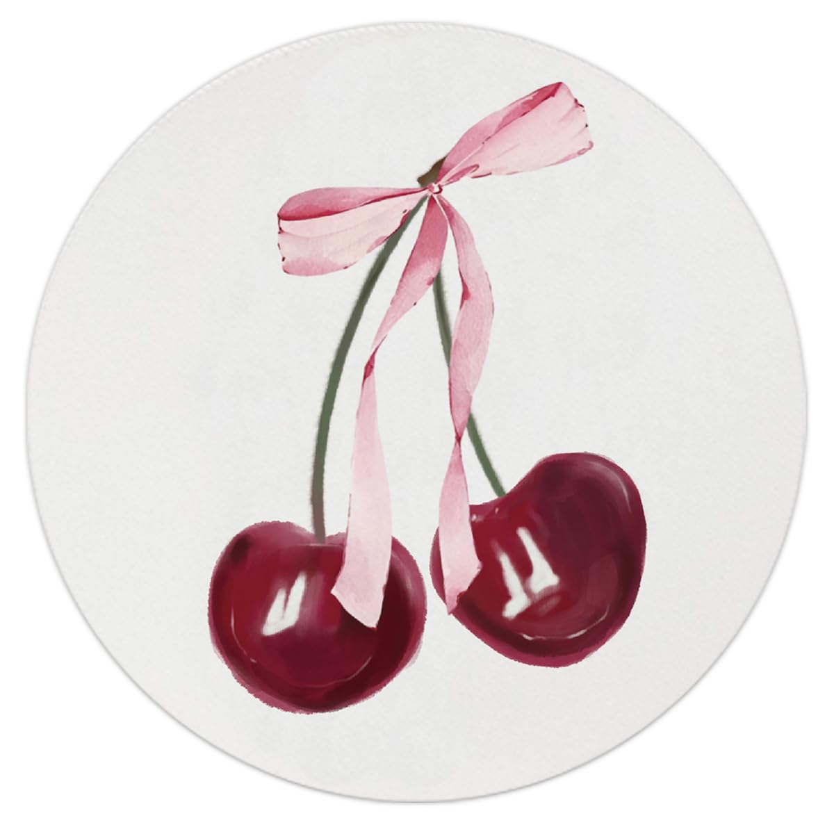 QUICQOD Mouse Pad,Pink Bow Cherry Trendy Round Mouse Pad,Coquette Preppy Non-Slip Rubber Base Mousepads for Home Office Dorm Des