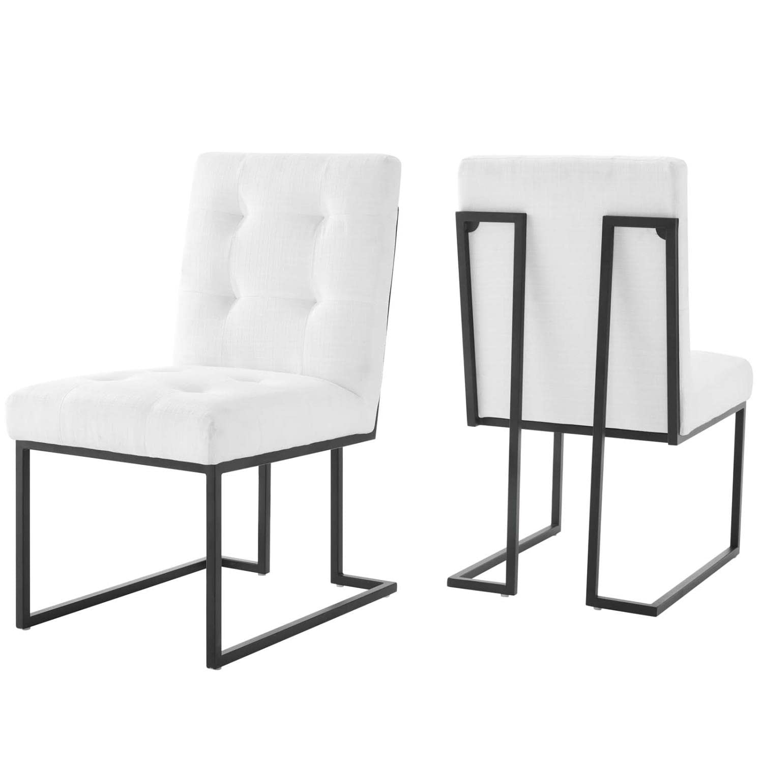 Modway Privy Stainless Steel Upholstered Fabric Dining Chair Set Of 2, Black White