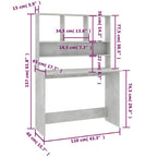 vidaXL Engineered Wood Desk with Shelves - Space-Saving Vertical Design - Concrete Gray - Ideal for Small Offices and Dorm Spaces - Size: 43.3"x17.7"x61.8"