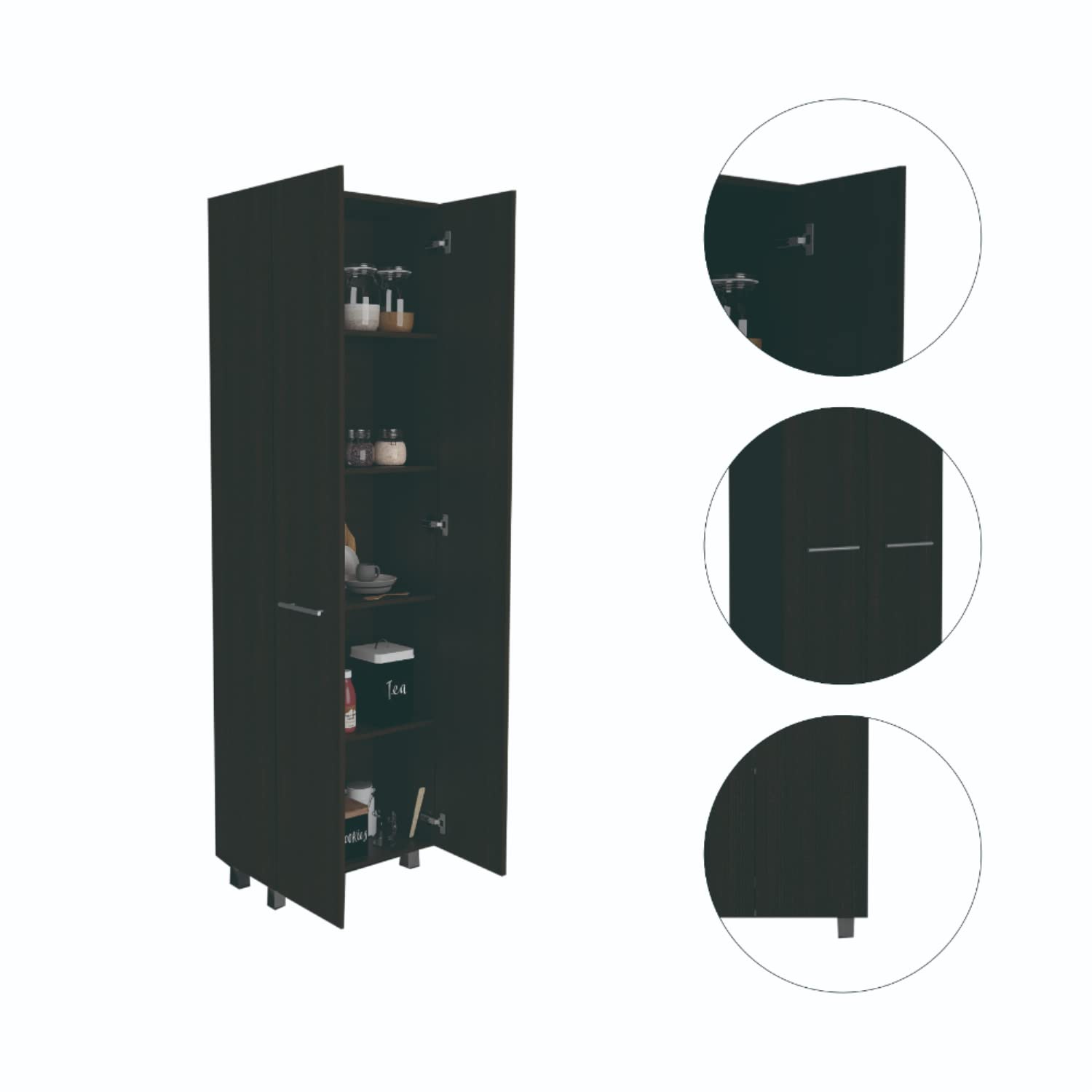 Collins Pantry Cabinet, 5 Interior Shelves, Black