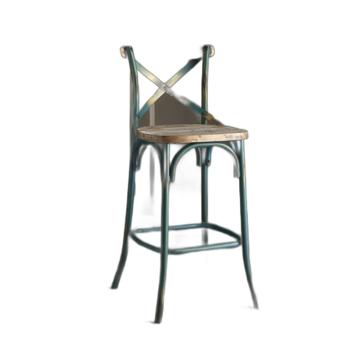 HomeRoots 43' Brown and Turquoise Iron Chair with Footrest