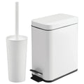 mDesign Metal Freestanding Slim Toilet Bowl Brush and Holder + Rectangle Narrow 5 Liter / 1.3 Gallon Step Pedal Trash Can Wasteb